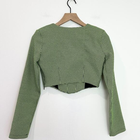 Zara Houndstooth Neon Green Corset Bustier Crop Top Size small - Picture 12 of 12
